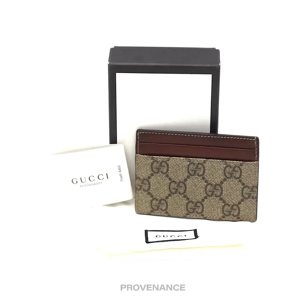 🔴 Gucci GG Supreme Card Holder Wallet - Brown